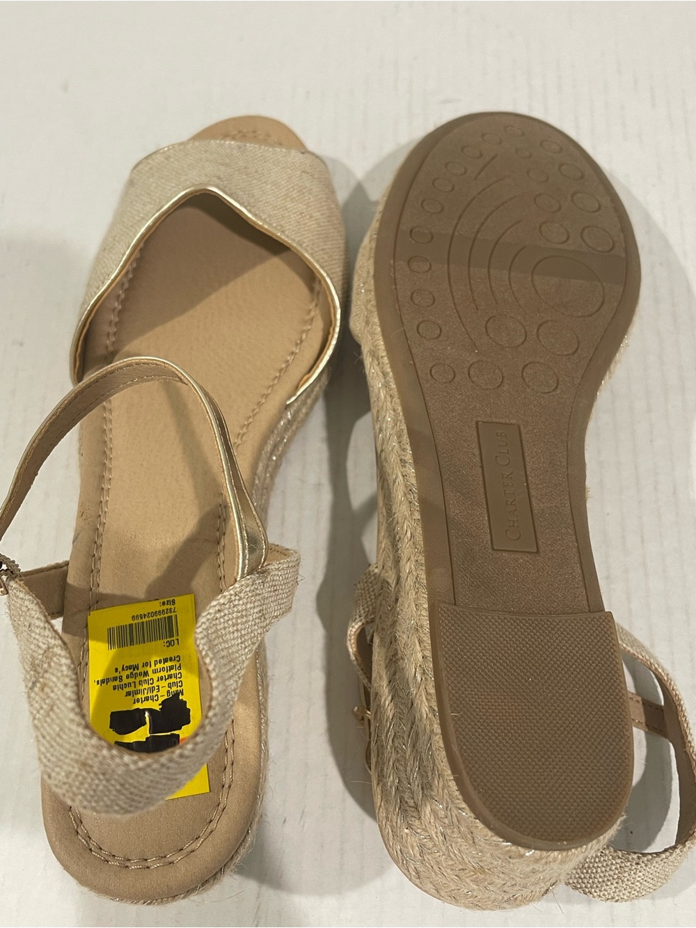 Womens Charter Club Beige Espadrille Wedge Sandals with Gold Ankle Strap Size 12 - Picture 8 of 8